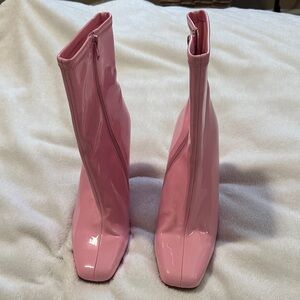 Pink Patent Leather Ankle Boots